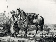 Башкир с лошадью. А. О. Орловский. Литография. 1809 г.