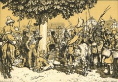 Пленные французы, конвоируемые калмыками и башкирами. Из серии Р. Кнетеля «Железные времена сто лет тому назад. 1806–1813 гг.». Начало XX в. Гравюра