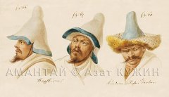 Башкирские головные уборы XVIII-XIX вв. Колпак (66, 67) и Бурек (68). Автор не известен (нам). Интересные детали – декоративные вставки.