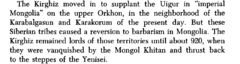 Grusse, R, on Kyrgyz presence in Mongolia.